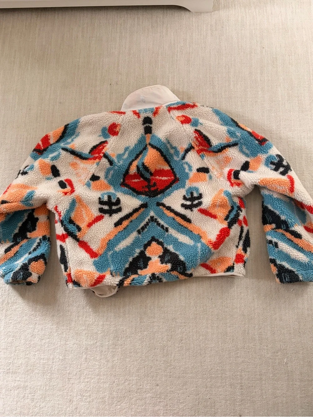 Free People Multi-Color Sherpa Jacket in Cream, Blue, Orange, Red, Black